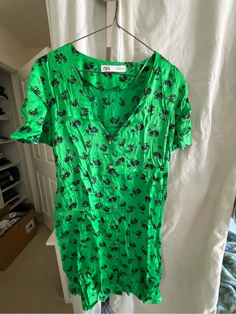 Zara Green Floral Button-Front Dress